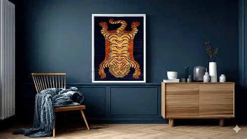 Handmade tiger motif wool rug - 122 x 174 cm