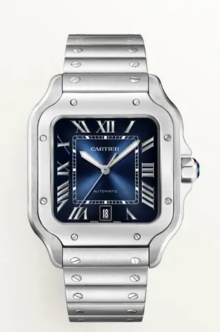 Cartier Santos Stainless Steel Automatic Master Copy Watch - Blue Dial