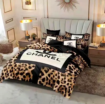 Chanel-style Leopard Print Faux Fur Bedding Set (Double/Queen)