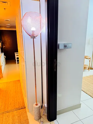 Home centre Floor Lamp with Rose Gold Mesh Shade and  heavy Stone Base