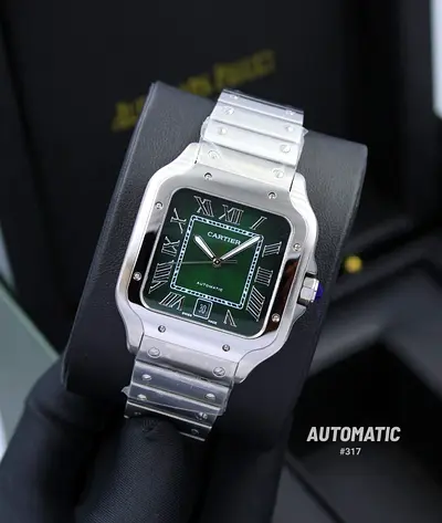 Cartier Santos Stainless Steel Master Copy Watch with Green Dial - Automatic