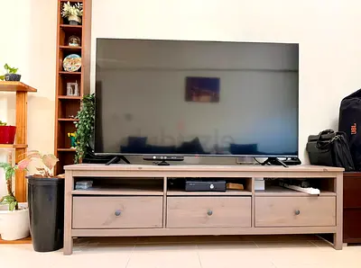 Used 65 LED TV on Wooden TV Stand (Good Condition)