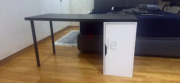 Alex ikea  table Minimal Black Desk with White Storage Cabinet — Good Condition
