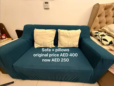 Blue 2-Seater Sofa with Cushions - Good Condition