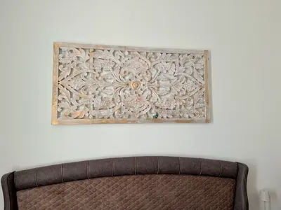 Hand-carved Wooden Wall Panel - Decorative Floral Relief