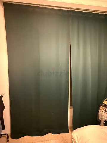 Dark Green Blackout Curtains - Pair, Good Condition