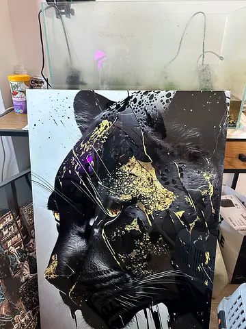 Abstract Black  Gold panther Contemporary Canvas Painting
