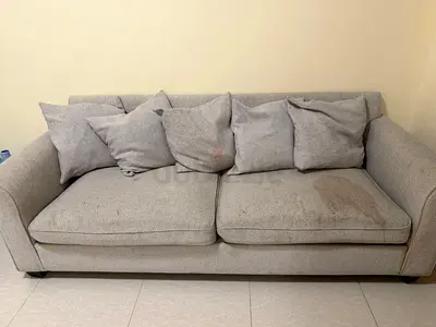 3-Seater Light Grey Fabric Sofa - Comfortable, Used