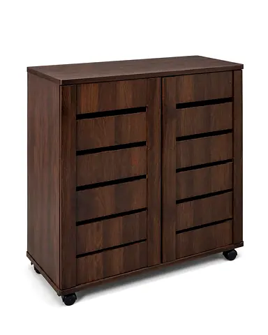 Dark Wood Mobile Storage Cabinet with Double Doors