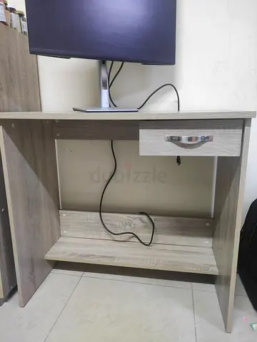 Compact wooden computer desk with single drawer - light oak finish