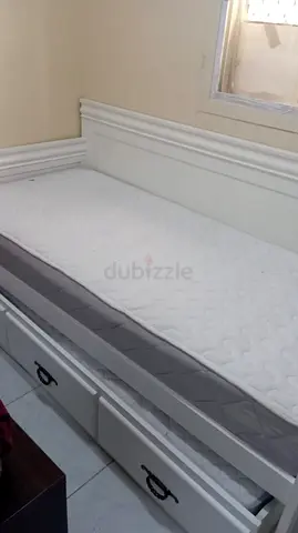 White wooden single sofa cum bed with  double mattress new condition pure solid wood