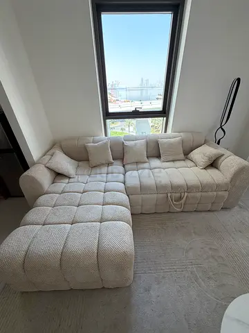 Beige Modular Tufted Corner Sofa with Chaise