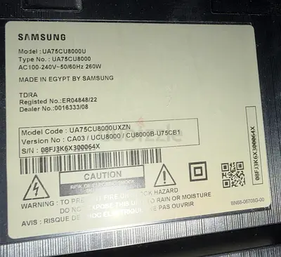 Samsung UA75CU8000 / CU8000 TV - Back Label Photo (75-inch model info)Samsung TV 75 inch for sale —