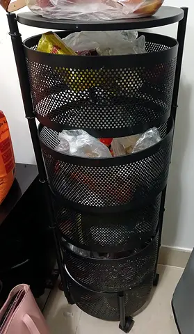 Black 4-Tier Rolling Mesh Storage Cart - Good Condition