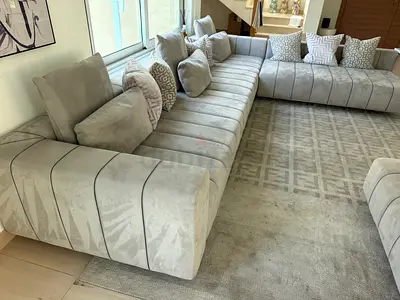 Large L-shaped Modern Grey Fabric Sofa — Good Condition