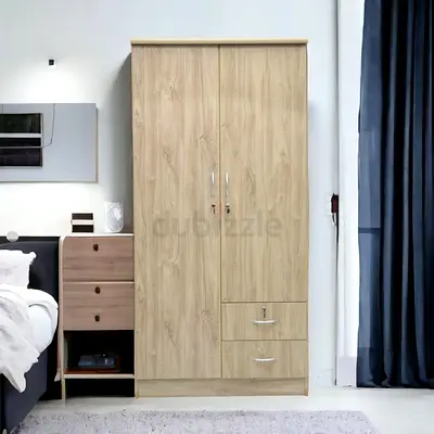 Light Wood 2-Door Wardrobe with Drawers - Brand new