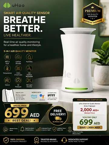 uHoo Smart Air Quality Sensor (9-in-1) - White
