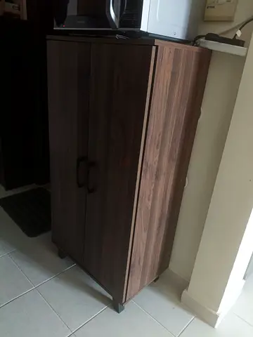 Compact two-door wooden storage cabinet - brown finish