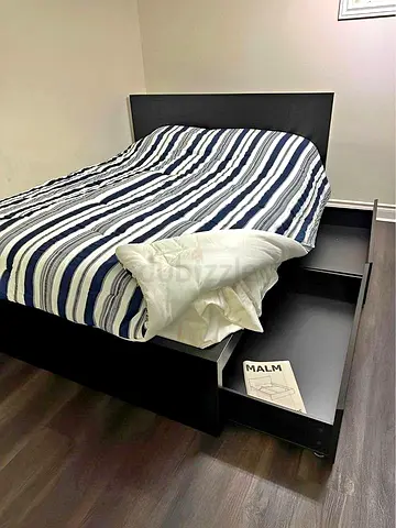 Ikea Queen Black Malm bed frame including Ikea Queen mattress