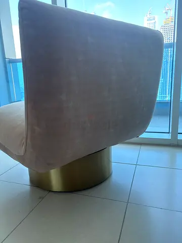 Hermes Beige Velvet Accent Chair / Occasional Chair with Round Rotating Gold Base