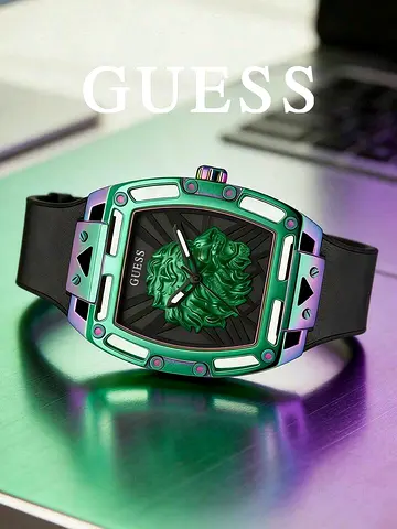 GUESS Mens Watch, Gradient Aurora Green Dial, Luxury Barrel-Shaped King Style 3D
