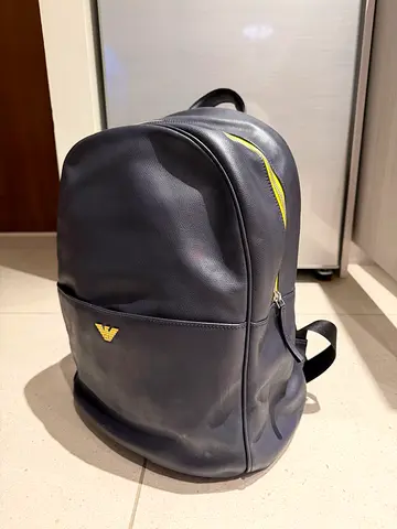 Armani Navy Blue Leather Backpack