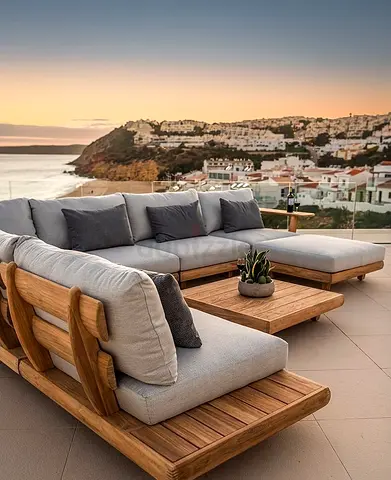 Outdoor Teak Modular Sofa Set with Cushions - Large Corner Lounge