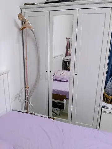 White 3-Door Wardrobe with Mirror - Good Condition