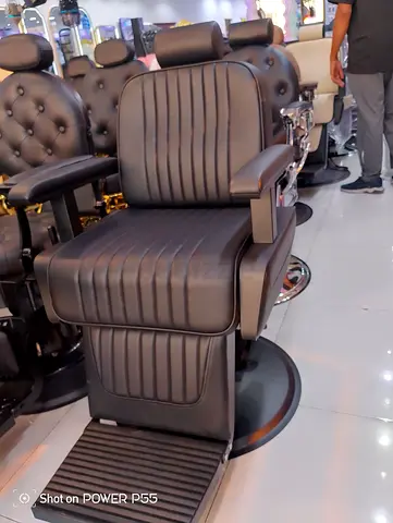 Black Leather Barber Chair with Recline and Footrest