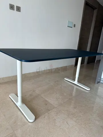 Minimalist Ikea desk with Dark Top and White T-Leg Base (80 x 160 cm)