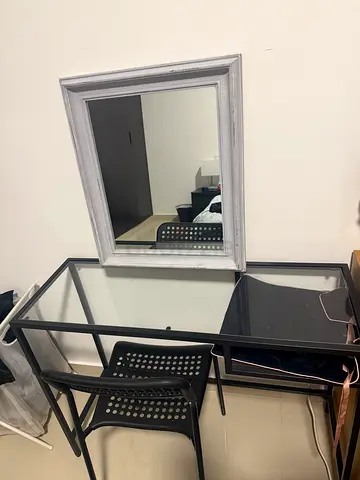 Vanity desk, chair and mirror
