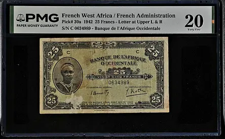 Vintage 1942,French west africa/French administration certified bill.