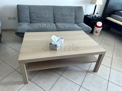 Sofa bed and Wood Coffee Table with Lower Shelf – Good Condition