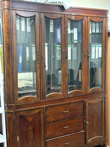Solid Wood Glass Display Cabinet with Drawers