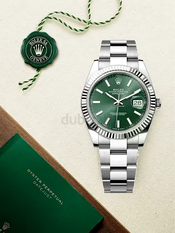 Rolex Oyster Perpetual Datejust Stainless Steel Watch with Green Dial Battery