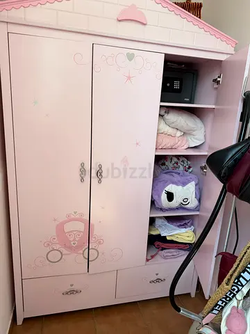 Pink Princess Childrens Wardrobe with Shelves and Drawers
