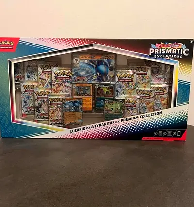 Pokemon Prismatic Evolutions Lucario ex  Tyranitar ex Premium Collection Box
