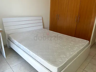 White Double Bed Frame with Mattress — Good Condition