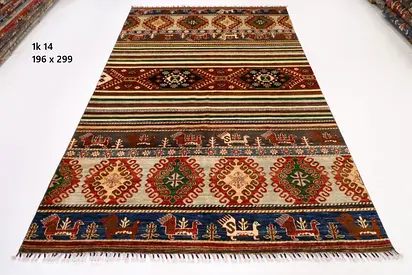 2x3m Hand knotted Afghan wool carpet  Middle Eastern Rug — 196 x 299 cm, Earth Tones