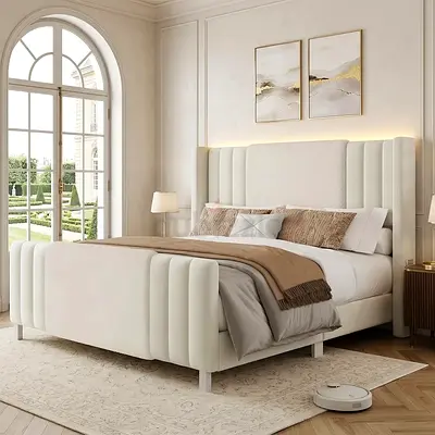 Tall head and foot board king velvet bed