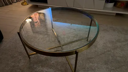 Round Glass Coffee Table with Brass Frame