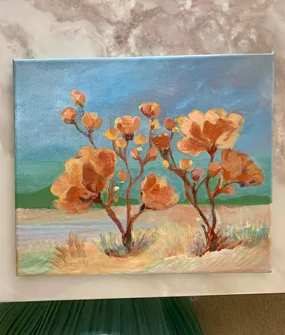 Original Floral Painting on Canvas - Small Landscape Blossom Artwork