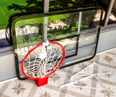Used Tarmak Glass Basketball Backboard with Rim and Net (Indoor/Outdoor)
