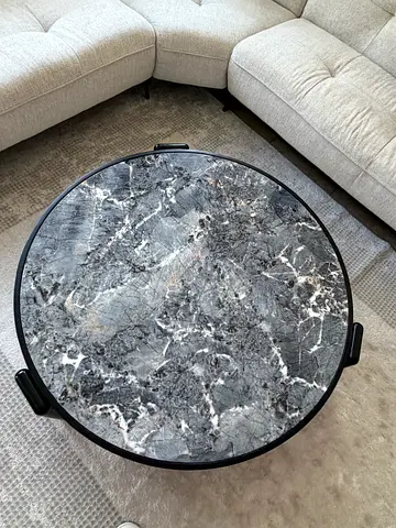 Round Marble-Top Coffee Table with Black Frame size 110cm
