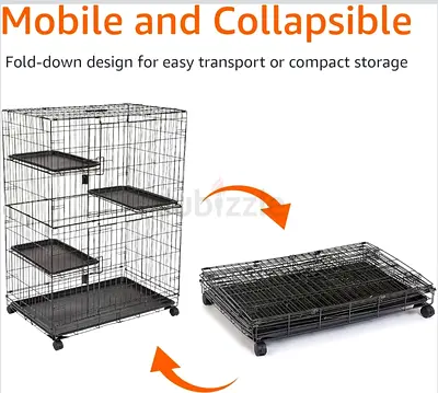 Large Foldable Animal Cage with Removable Trays  Wheels