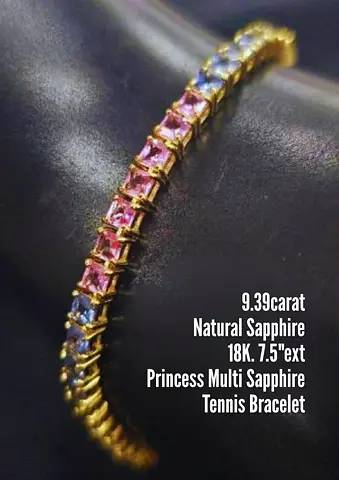 18K Yellow Gold Multi Sapphire tennis bracelet (Brand New)