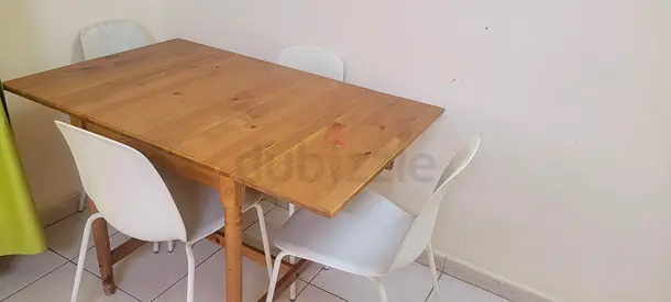 Solid Wood Extendable Dining Table with 4 Chairs/IKEA / space saving