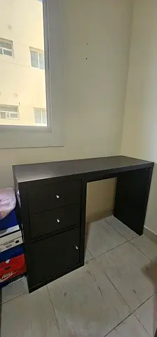 Dark Wood Study Desk with 3 Drawers — Good Condition