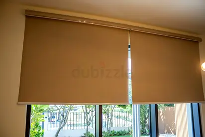 Electric Beige Roller Blinds with remote — Good Condition, Light-Blocking  width 317 cm each 157cm