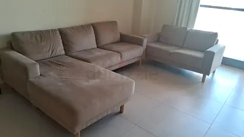 Light Beige L-shaped Sofa with 2-Seater Loveseat —Excellent Condition